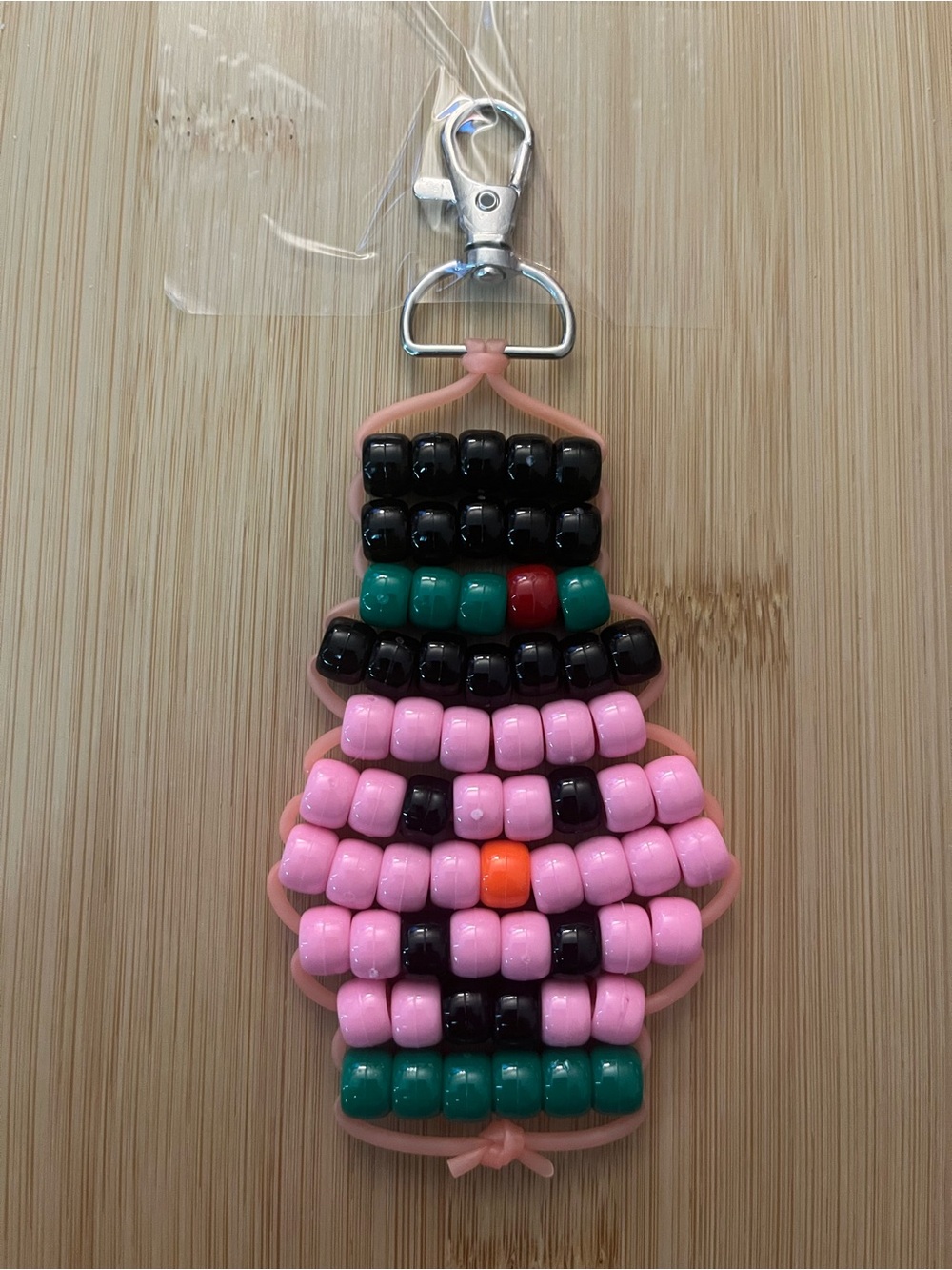 Beaded Pink Snowman Keychain